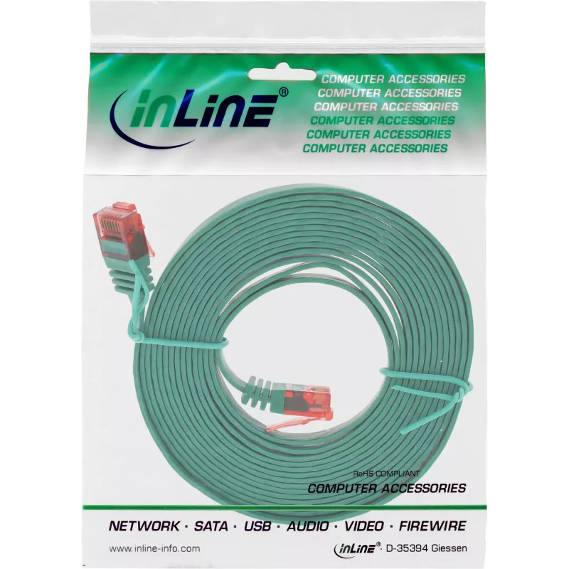 InLine Επίπεδο, ultra λεπτό καλώδιο patch U/UTP Cat.6 Gigabit, πράσινο, 2 m