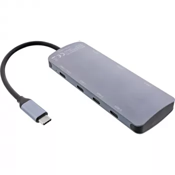 InLine USB 3.2 Gen.2 Hub, 4x USB-C + 3x USB-A, PD 100W, Αλουμίνιο, γκρι