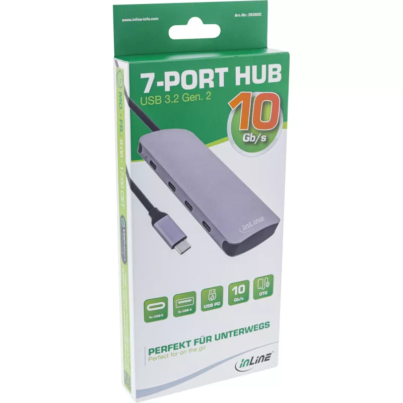 InLine USB 3.2 Gen.2 Hub, 4x USB-C + 3x USB-A, PD 100W, Αλουμίνιο, γκρι