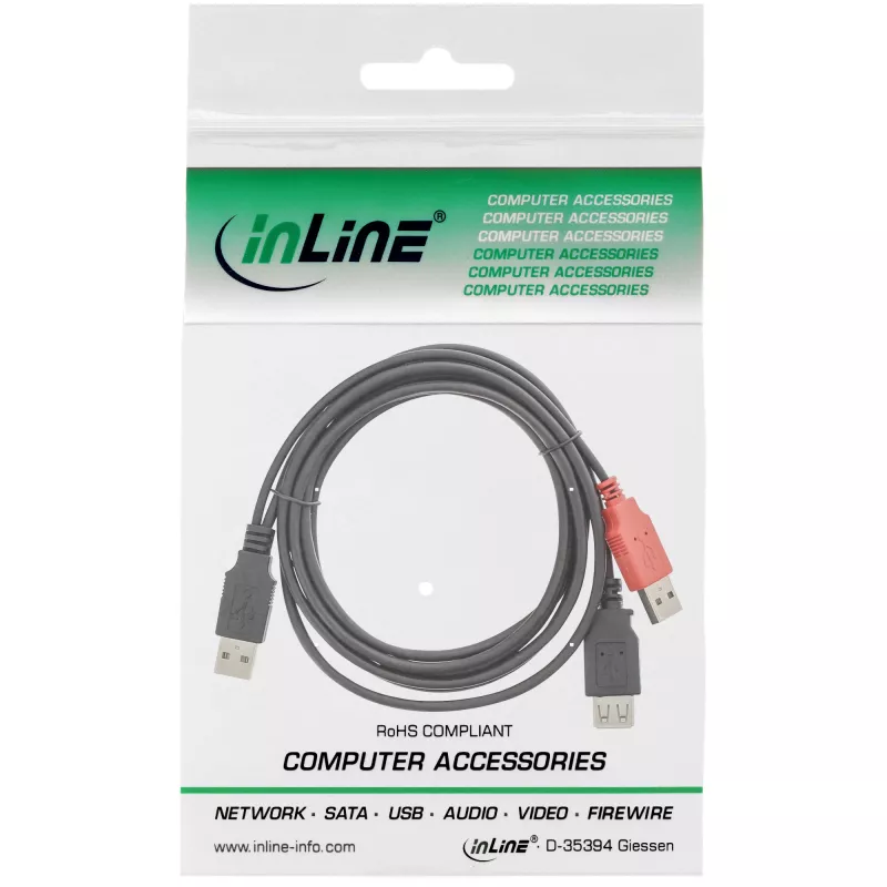 USB 2.0 καλώδιο Y 2x βύσμα Type-A/υποδοχή InLine 34510Z 0,2m