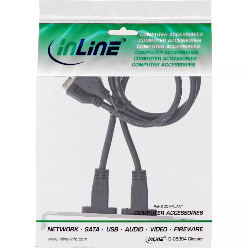 InLine μπροστινό πάνελ USB-C σε USB 3.2 Key-A εσωτερικό, 0,5 m