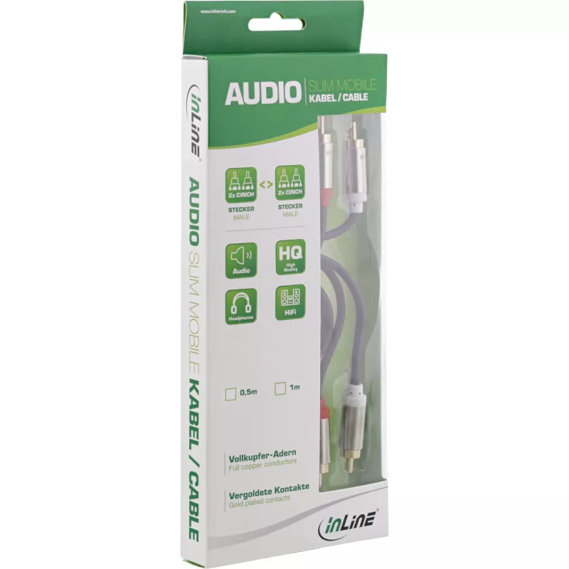InLine Λεπτό καλώδιο ήχου 2x RCA αρσενικό/αρσενικό, stereo, 3m