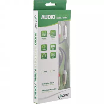 InLine Λεπτό καλώδιο ήχου 2x RCA αρσενικό/αρσενικό, stereo, 0,5m, 2 x RCA, αρσενικό, 2 x RCA + USB, αρσενικό, 0,5 m, μαύρο