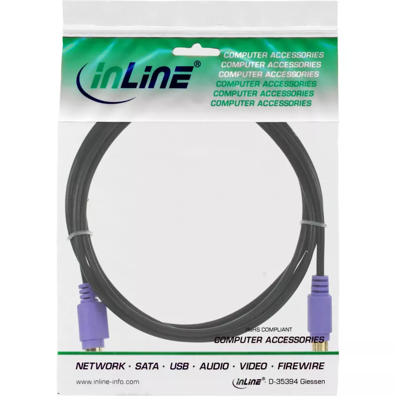 InLine Καλώδιο PS/2, , M/F, μαύρο/μωβ, επιχρυσωμένες επαφές, 2 m