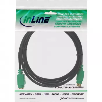 InLine Καλώδιο PS/2, M/F, μαύρο/πράσινο, επιχρυσωμένες επαφές, 2m, Μαύρο, 2 m, PS/2, PS/2, βύσμα αρσενικό, υποδοχή θηλυκή