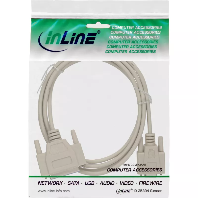 Καλώδιο null modem InLine DB9 υποδοχή θηλυκή / DB25 υποδοχή θηλυκή 2m μπεζ
