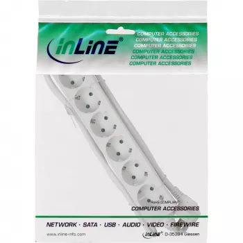 InLine Πολύπριζο, 6 θέσεων Schutzkontakt CEE 7/3, λευκό, 1,5 m