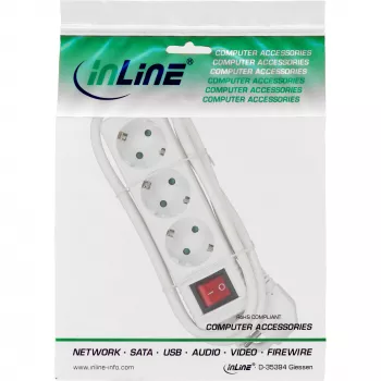 InLine Πολύπριζο, 3 θέσεων Schutzkontakt CEE 7/3, με διακόπτη, λευκό, 5 m