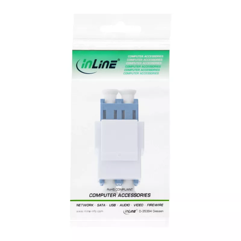 InLine FO Keystone Snap-in προσαρμογέας λευκός, Duplex LC/LC, SM, κεραμικός δακτύλιος, μπλε