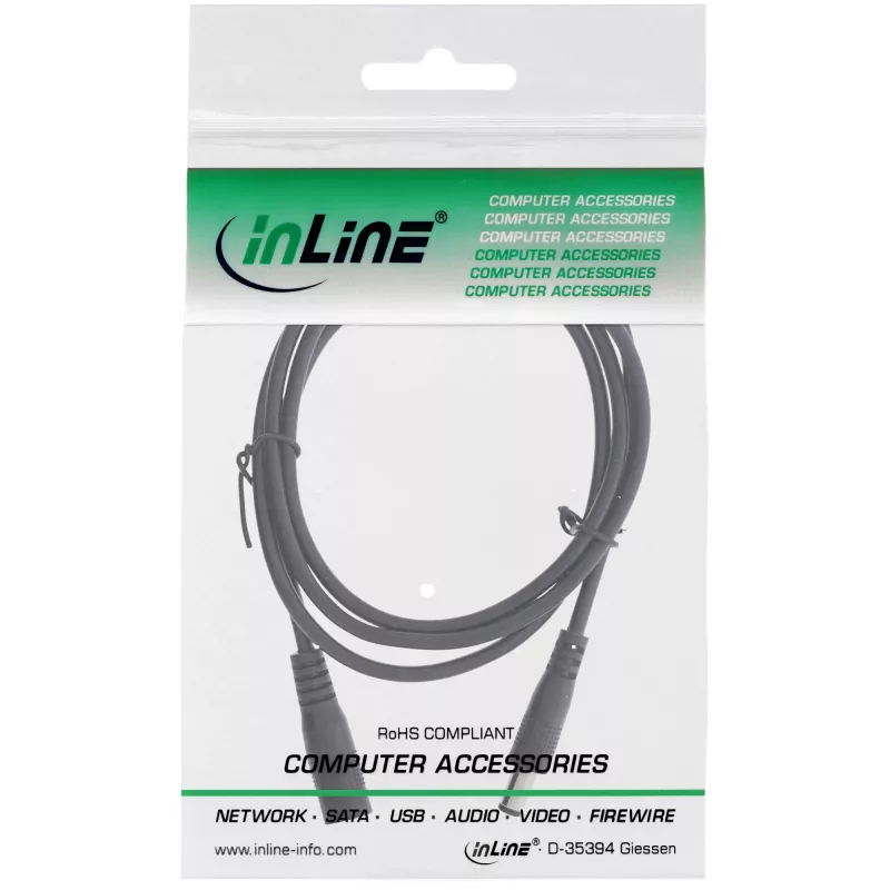 InLine Καλώδιο επέκτασης DC, DC αρσενικό/θηλυκό 5,5x2,1mm, AWG 18, μαύρο 0,5m