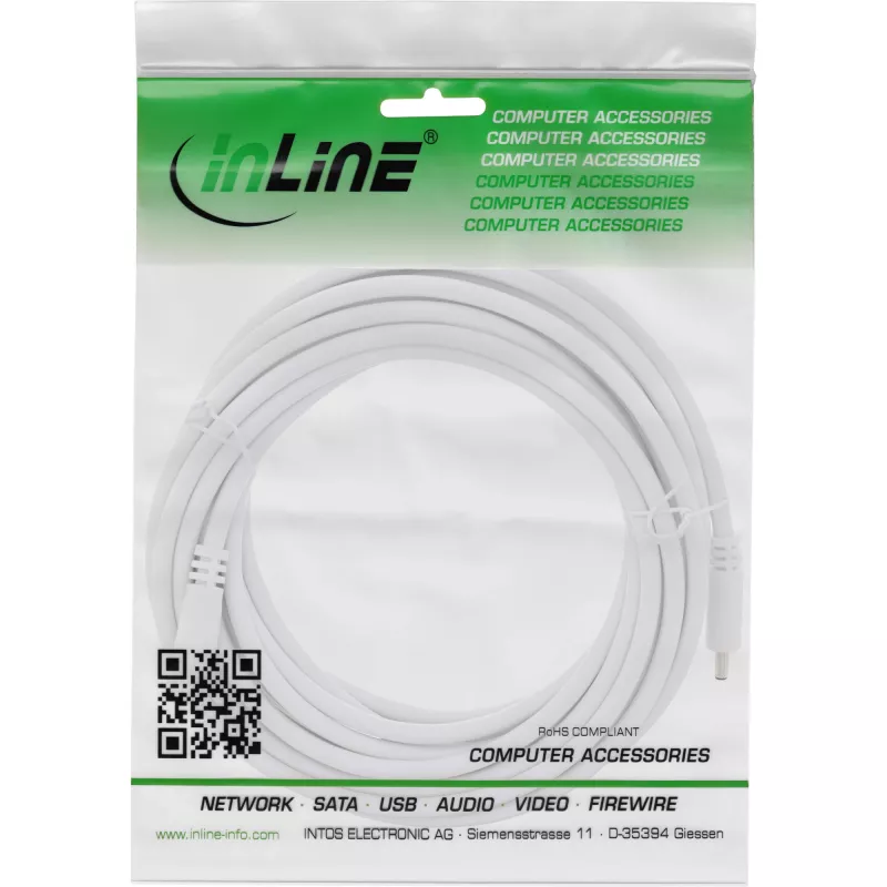InLine Καλώδιο επέκτασης DC, DC αρσενικό/θηλυκό 3,5x1,35mm, AWG 18, λευκό 3m