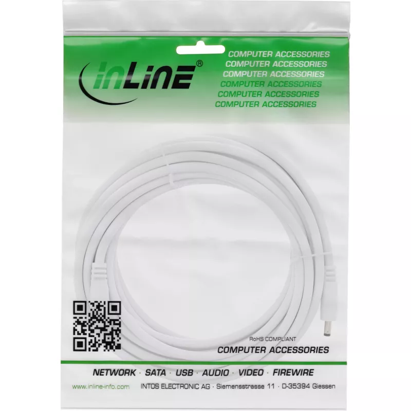 InLine καλώδιο επέκτασης DC, βύσμα/υποδοχή DC 4,0x1,7mm, AWG 18, λευκό 3m