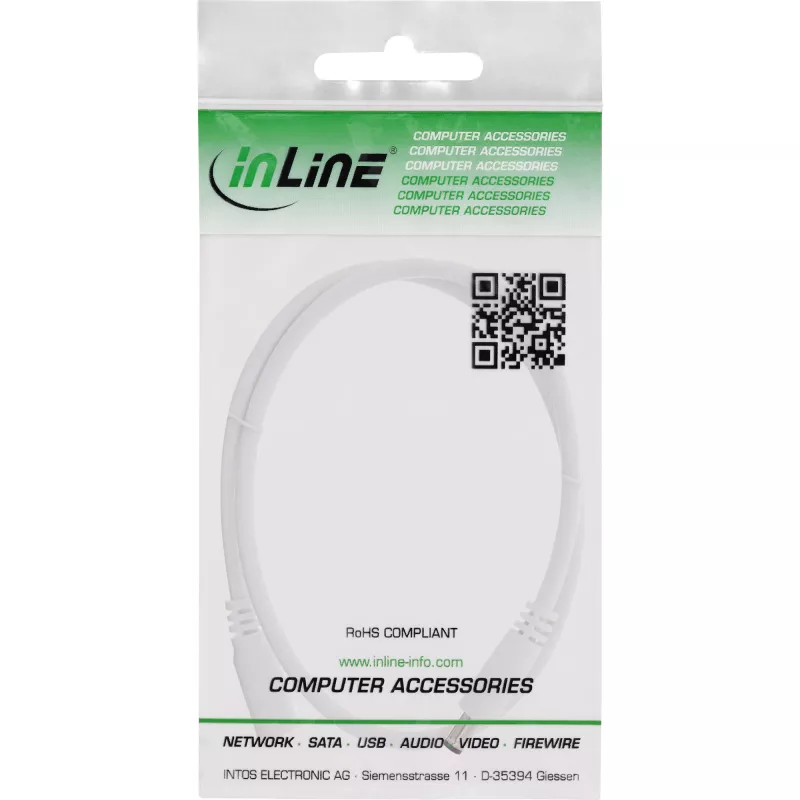InLine καλώδιο επέκτασης DC, βύσμα/υποδοχή DC 5,5x2,5mm, AWG 18, λευκό 1m