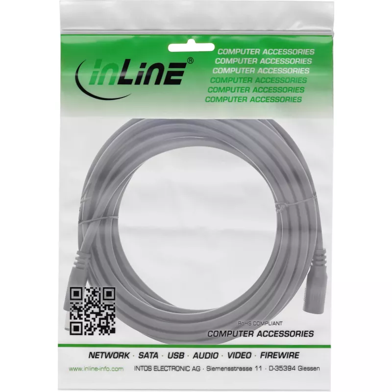 InLine καλώδιο επέκτασης DC, βύσμα/υποδοχή DC 5,5 x 2,5 mm, AWG 18, μαύρο 3 m