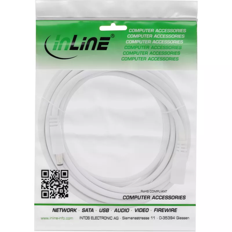 InLine καλώδιο επέκτασης DC, βύσμα/υποδοχή DC 5,5x2,5mm, AWG 18, λευκό 3m