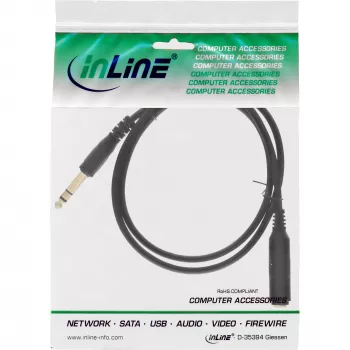 InLine καλώδιο επέκτασης ακουστικών 6,3mm Stereo M/F, επιχρυσωμένο, μαύρο, 3m