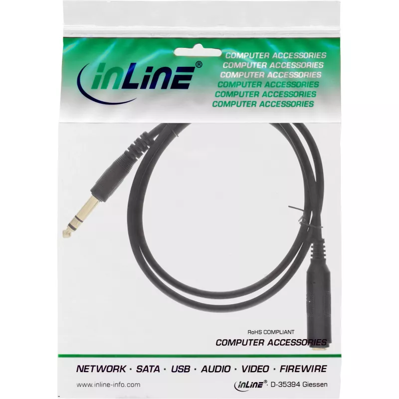 InLine καλώδιο επέκτασης ακουστικών 6,3mm Stereo M/F, επιχρυσωμένο, μαύρο, 3m