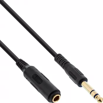 InLine καλώδιο επέκτασης ακουστικών 6,3 mm jack Stereo βύσμα αρσενικό/υποδοχή θηλυκή, επιχρυσωμένο, μαύρο, 5 m