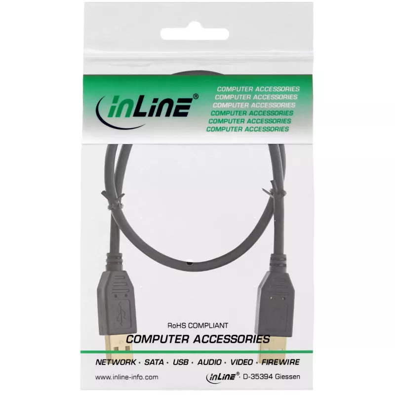 InLine καλώδιο USB 2.0, AM/AM, μαύρο, επιχρυσωμένες επαφές, 3m