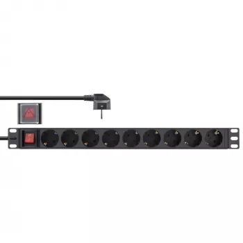 InLine Πολύπριζο 19 ιντσών, 9 θέσεων Schuko, με διακόπτη, 2m, μαύρο
