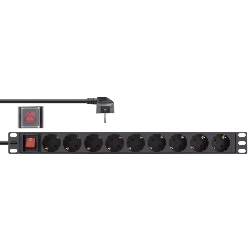 InLine Πολύπριζο 19 ιντσών, 9 θέσεων Schuko, με διακόπτη, 2m, μαύρο