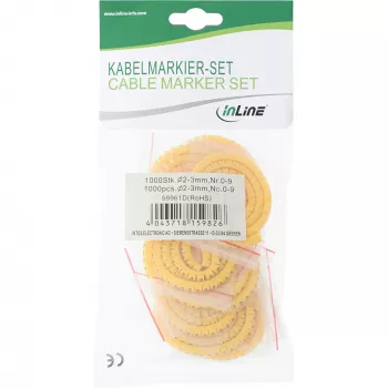 Δακτύλιοι σήμανσης καλωδίων InLine 2–3 mm, αριθμητικοί 0–9, 1000 τεμ., κίτρινο