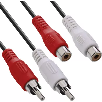 InLine καλώδιο ήχου 2x βύσμα RCA αρσενικό / υποδοχή θηλυκή 5m, βύσμα αρσενικό, 2 x RCA, υποδοχή θηλυκή, 5 m, μαύρο