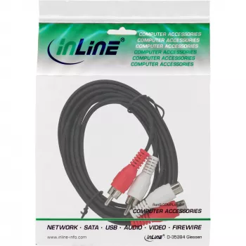 InLine καλώδιο ήχου 2x βύσμα RCA αρσενικό / υποδοχή θηλυκή 5m, βύσμα αρσενικό, 2 x RCA, υποδοχή θηλυκή, 5 m, μαύρο