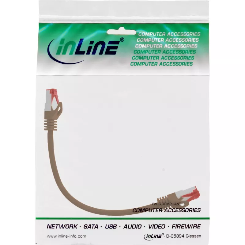Καλώδιο patch InLine S/FTP PiMF Cat.6 250MHz PVC χαλκός καφέ 0,3m