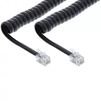 Σπιράλ καλώδιο InLine RJ10 απευθείας αρσενικό / αρσενικό, μαύρο, έως 4 m