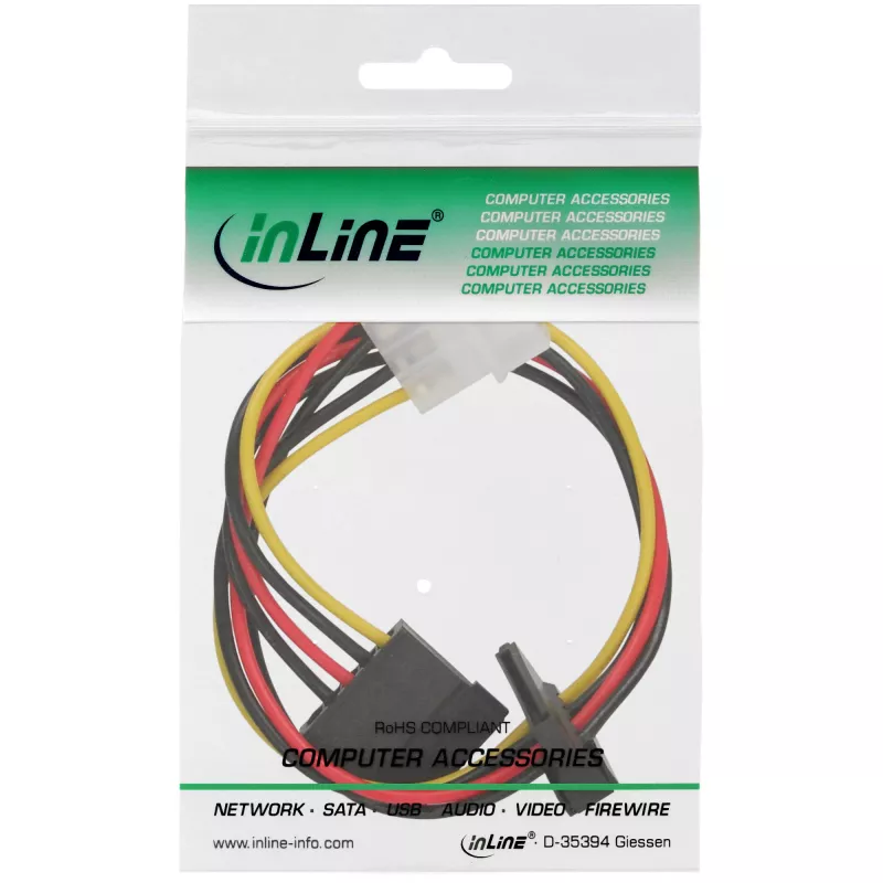 Εσωτερικό καλώδιο τροφοδοσίας InLine 1x 4πολ Molex / 2x SATA τροφοδοσίας 0,30 m