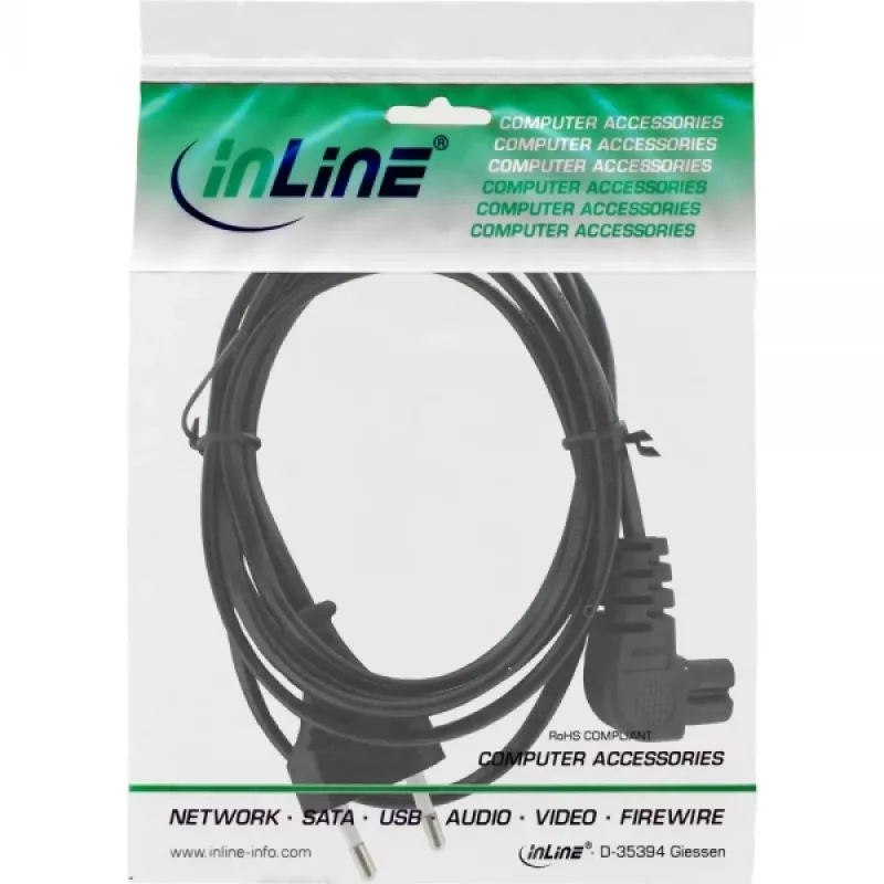InLine Καλώδιο ρεύματος, ευρωπαϊκό βύσμα / βύσμα Euro8 γωνιακό, μαύρο, 2 m