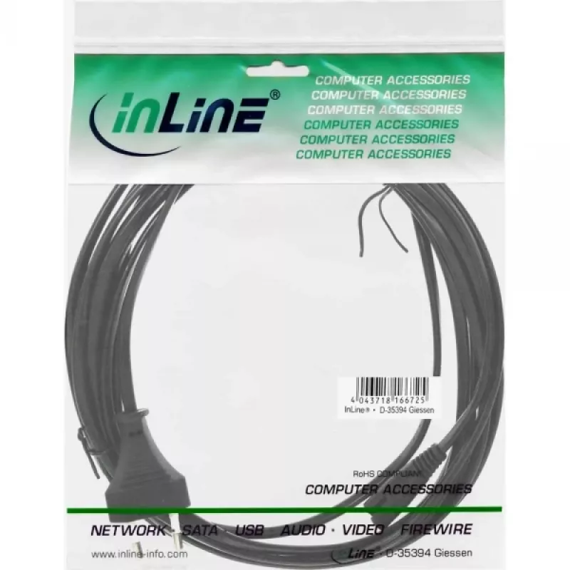 InLine Καλώδιο ρεύματος, ευρωπαϊκό βύσμα / βύσμα Euro8, μαύρο, 5 m