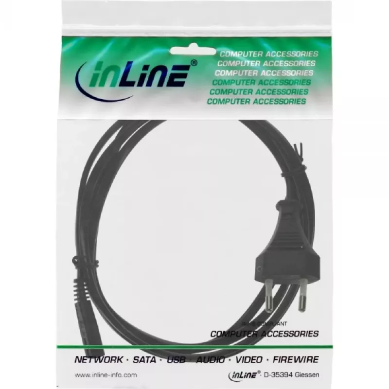 InLine Καλώδιο ρεύματος, ευρωπαϊκό βύσμα / βύσμα Euro8, μαύρο, 2 m