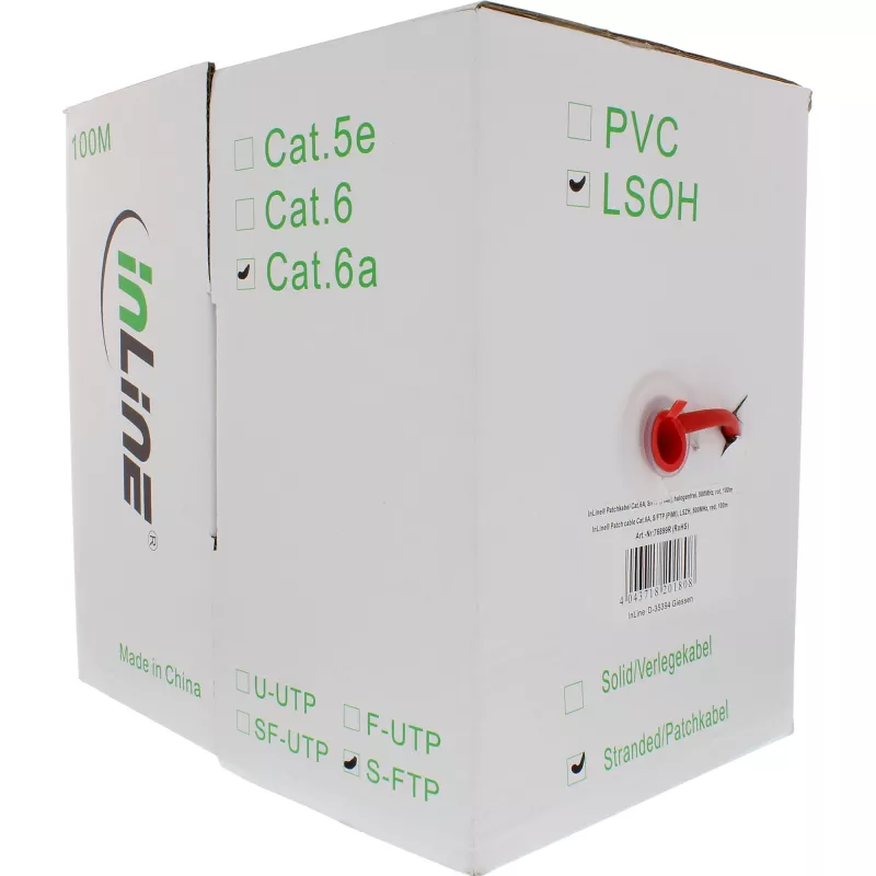 Καλώδιο patch InLine S/FTP PiMF Cat.6A χωρίς αλογόνα 500MHz κόκκινο 100m