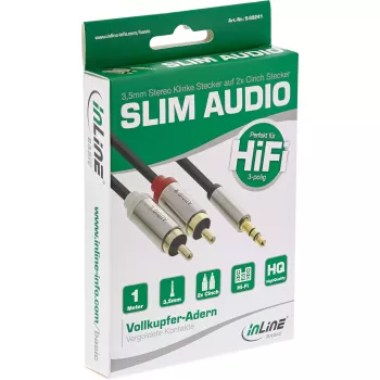 Καλώδιο ήχου 3,5 mm βύσμα αρσενικό σε 2x βύσμα RCA InLine Basic λεπτό S-99241