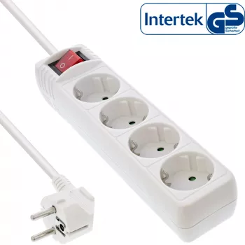 Πολύπριζο InLine, 4 θέσεις Schutzkontakt CEE 7/3, με διακόπτη, λευκό, 1,5 m