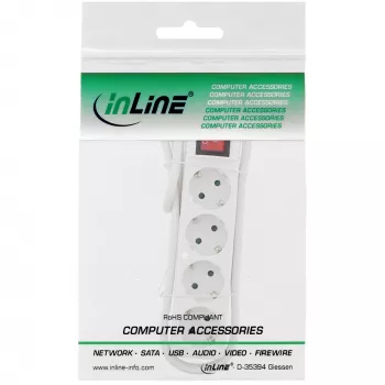 Πολύπριζο InLine, 4 θέσεις Schutzkontakt CEE 7/3, με διακόπτη, λευκό, 1,5 m
