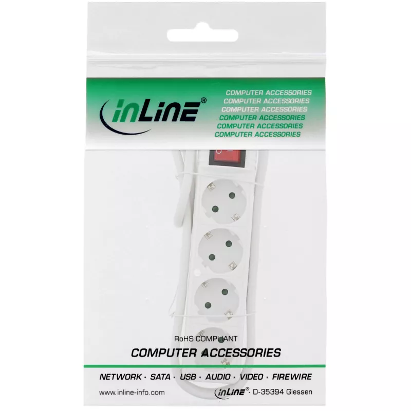 Πολύπριζο InLine, 4 θέσεις Schutzkontakt CEE 7/3, με διακόπτη, λευκό, 1,5 m