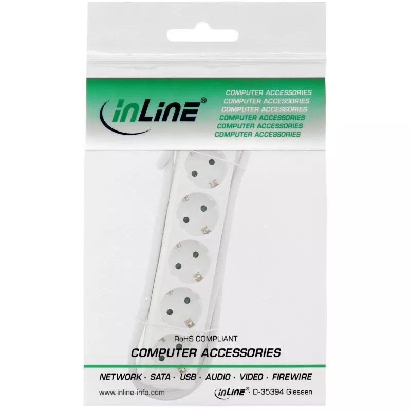 Πολύπριζο InLine, 5 θέσεις Schutzkontakt CEE 7/3, λευκό, 1,5 m