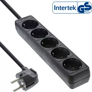 Πολύπριζο InLine, 5 θέσεις Schutzkontakt CEE 7/3, μαύρο, 1,5m