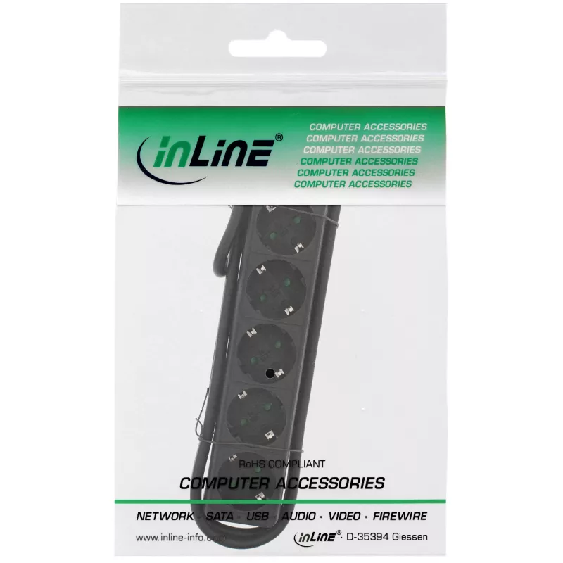 Πολύπριζο InLine, 5 θέσεις Schutzkontakt CEE 7/3, μαύρο, 1,5m
