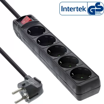 Πολύπριζο InLine, 5 θέσεις Schutzkontakt CEE 7/3, μαύρο, 1,5 m