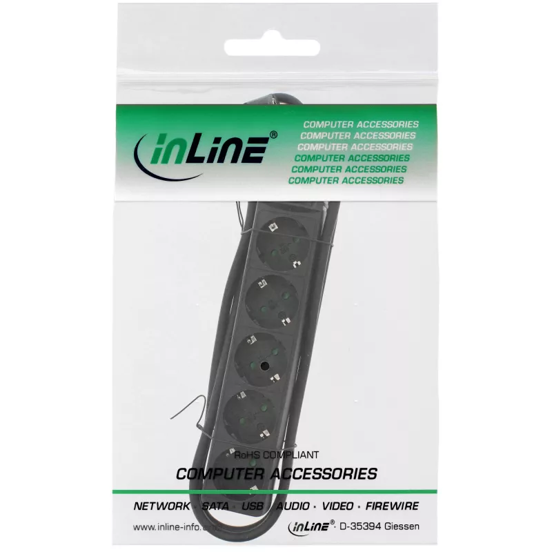 Πολύπριζο InLine, 5 θέσεις Schutzkontakt CEE 7/3, μαύρο, 1,5 m
