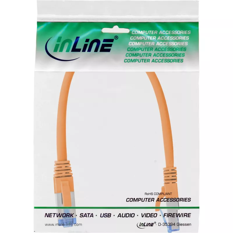 Καλώδιο patch InLine S/FTP PiMF Cat.6A χωρίς αλογόνα 500MHz πορτοκαλί 0,25m