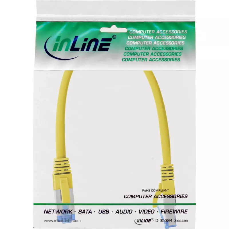 Καλώδιο patch InLine S/FTP PiMF Cat.6A χωρίς αλογόνα 500MHz κίτρινο 0,25m