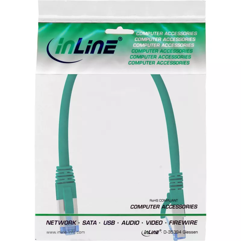 InLine Καλώδιο Patch S/FTP PiMF Cat.6A χωρίς αλογόνα 500MHz πράσινο 0,25m