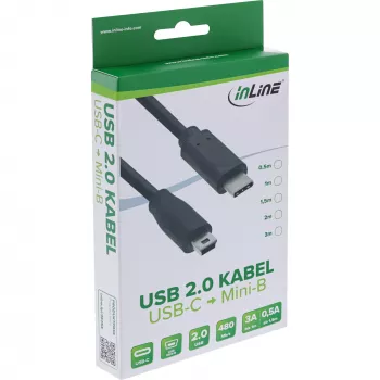 InLine καλώδιο USB 2.0, βύσμα USB-C / βύσμα Mini-B (5 ακίδων), μαύρο, 1m
