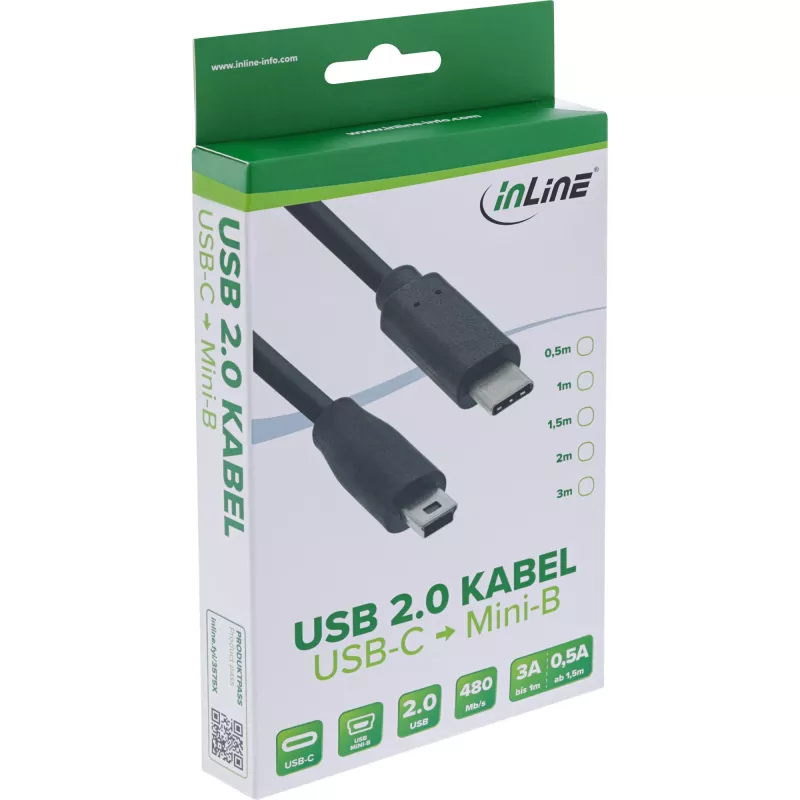 InLine καλώδιο USB 2.0, βύσμα USB-C / βύσμα Mini-B (5 ακίδων), μαύρο, 1m