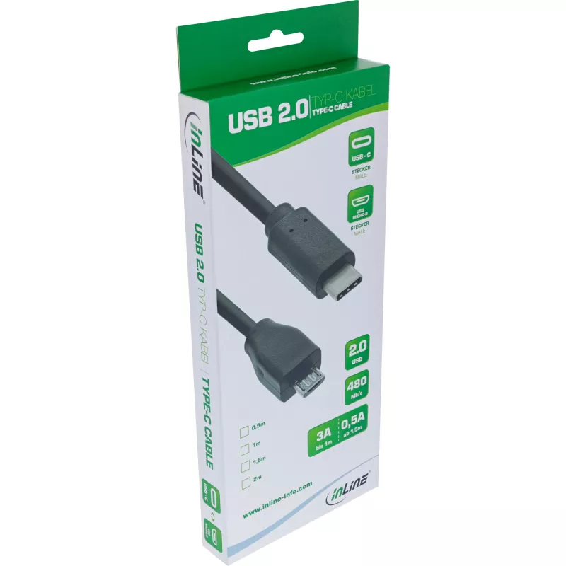 InLine καλώδιο USB 2.0, βύσμα USB-C / βύσμα Micro-B, μαύρο, 2m